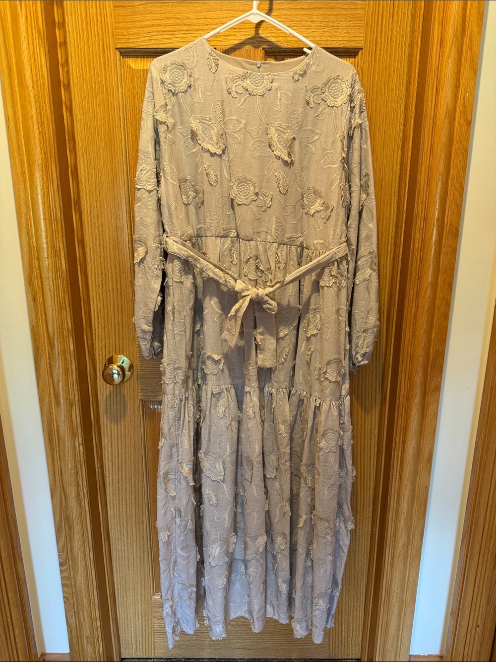 Long Sleeve Tiered Floral Maxi Dress in Taupe